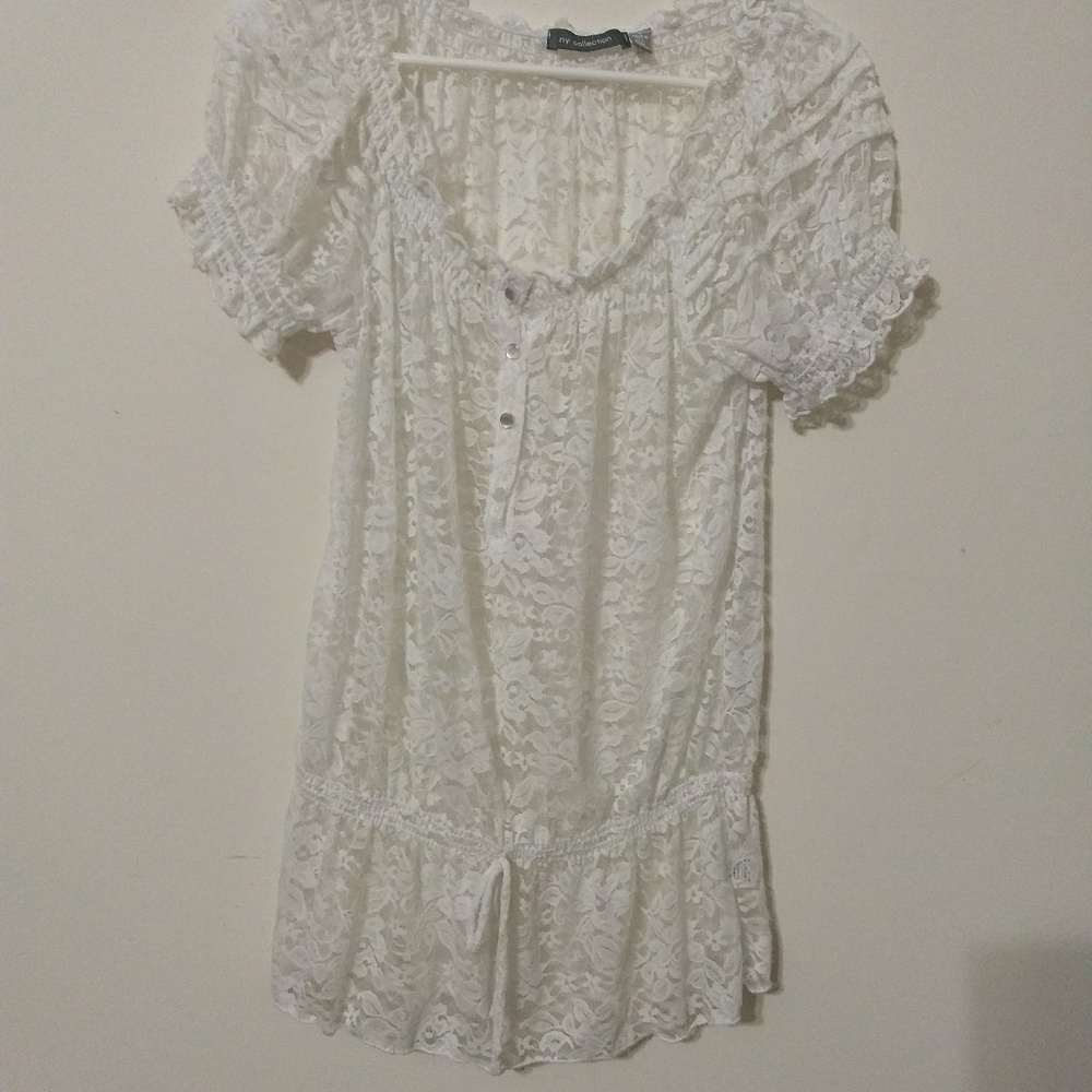 ny collections white lace tunic top